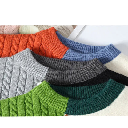 maoxiangshop Autumn Winter Warm Mens Sweaters Fashion Turtleneck Patchwork Pullovers New Korean Streetwear Pullover Casual Men Clothing
