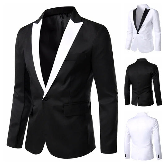 maoxiangshop WELL DRESSED MEN New Arrival Suit Men's Single Button Suits Slim Fit Party Wedding Casual Blazer Black and White Solid Design Collar Blazers