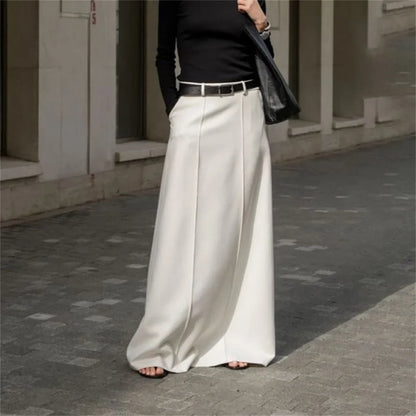 maoxiangshop -  White Long Straight Maxi Skirt for Women Summer Autumn Elegant   High Waist Office Lady Simple Skirt with Pocket Streetwear