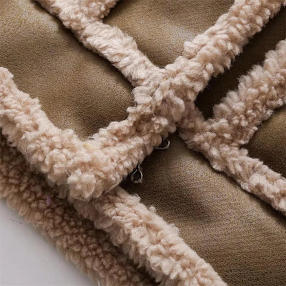 maoxiangshop  -  2024 Early Autumn New Women's Fashion Splicing Fleece Lining Thickened Lapel Double-sided Jacket