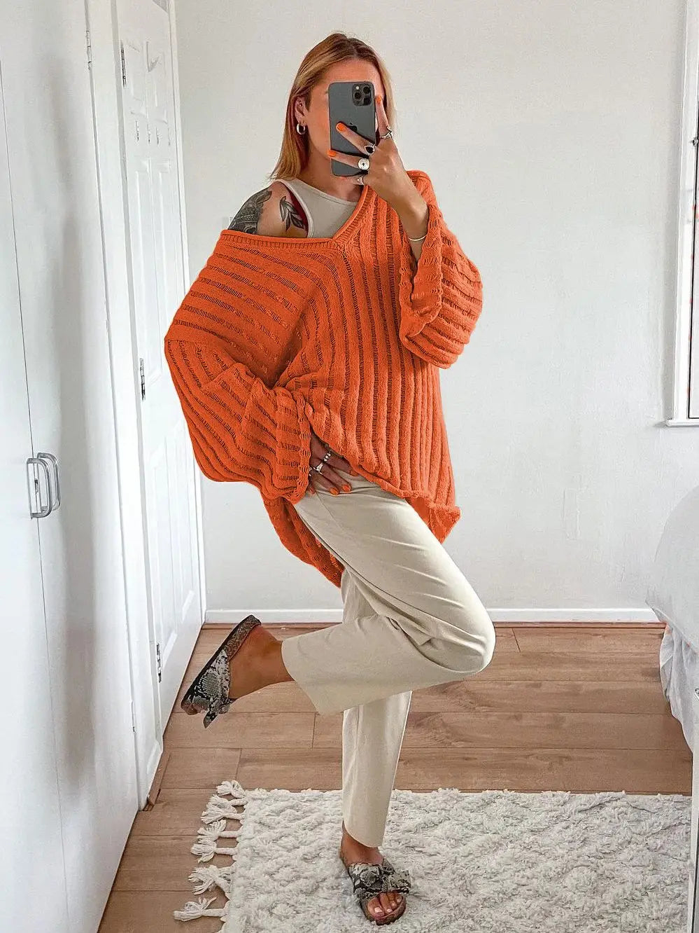 maoxiangshop  -  Knitted Pullover Sweater Women Long Sleeve V Neck Loose Casual Top Women Autumn Winter Oversize Jumper Sweaters Mujer