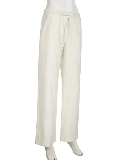 Casual Basic White Pants Women Baggy Low Waist Straight Trousers Solid Color Thin Wide Leg Pantalones Ladies Summer