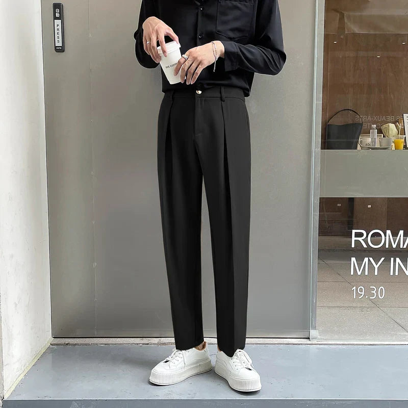 maoxiangshop Black Suit Pants Men Slim Fashion Social Mens Dress Pants Korean Loose Casual Straight Pants Mens Office Formal Trousers M-3XL