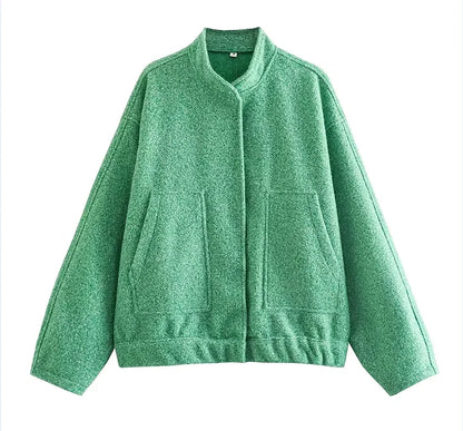maoxiangshop -  Solid Bombers Jackets Coat For Women Loose Long Sleeve With Button Outwear Tops Autumn Fashion Casual Female Pocket Jacket