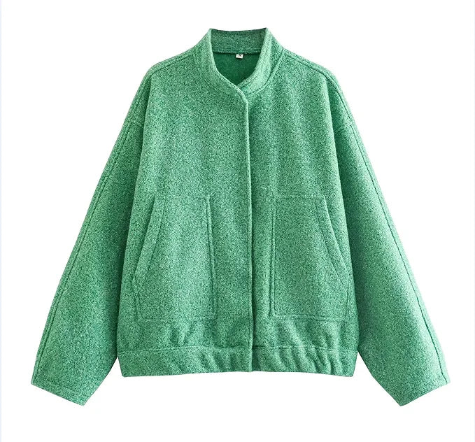 maoxiangshop -  Solid Bombers Jackets Coat For Women Loose Long Sleeve With Button Outwear Tops Autumn Fashion Casual Female Pocket Jacket