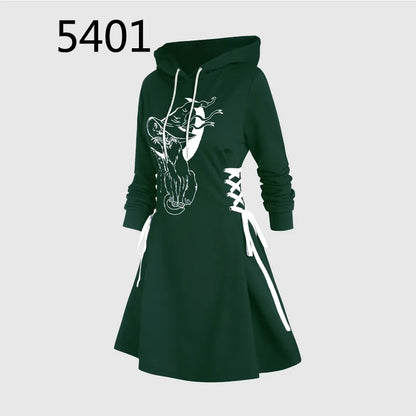 maoxiangshop Casual Women Long Sleeve Autumn Dress Drawstring Lace Up Mini Hoodie Dress Vestidos Femme Gothic Fashion Dress Streetwear