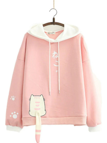 maoxiangshop Women Winter Fleece Sweatshirt Casual Loose Long Sleeve Hoodies New Arrival Female Cartoon Print Harakuju Top Pullovers