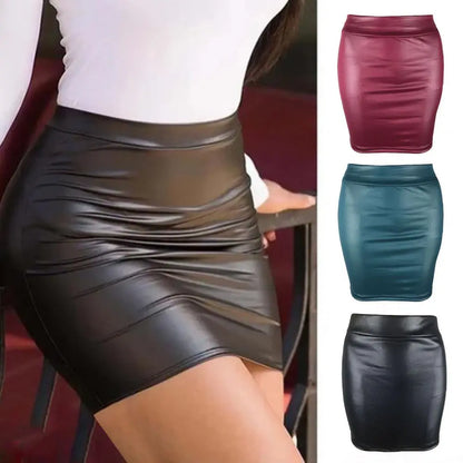 maoxiangshop Women Mini/Long Skirt Solid Color High Waist Slim Fit Skinny Matte Faux Leather Cozy Commuter Bodycon Skirt Streetwear