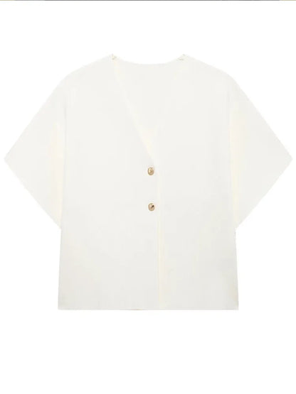 maoxiangshop  -  Elegant White Knit Cardigan Top Women Short Sleeve V-neck Buttons Vest Waistcoat 2024 Summer Autumn Fashion All-match Knitwear