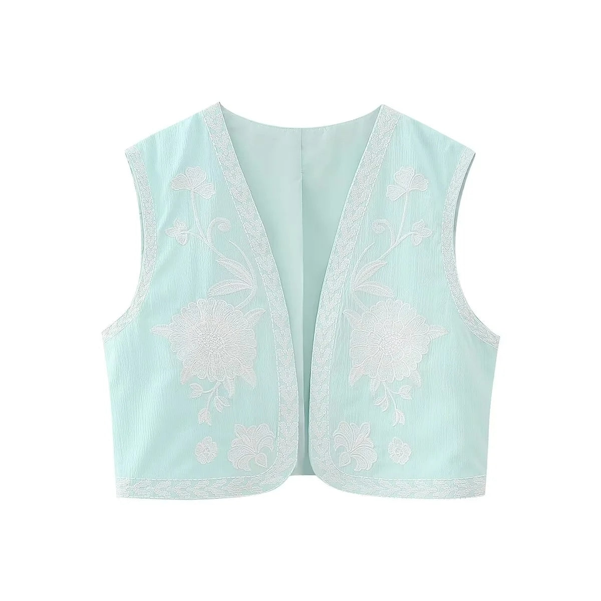 maoxiangshopWomen Fashion Y2k Vintage Floral Embroidery Vest Top V Neck Loose Casual Summer Woman Short Cardigan Waistcoat Chic Tops