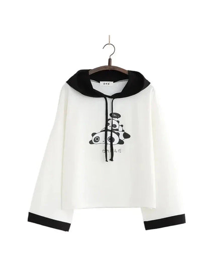 Panda Print Cute Cotton Hooded Sweatshirts For Women Long Sleeve Drawstring Hoodies Sweet Style Tops 2021 Summer Kawaii Clothes