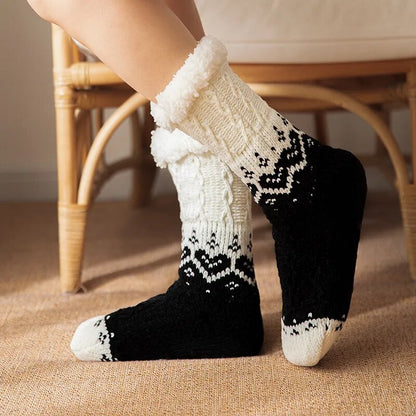 maoxiangshop Thickened Winter Woven Thermal Cashmere Socks Floor Socks Women's Carpet Home Plus Socks Velvet Sleep Socks Slippers Leg Cover