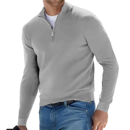 maoxiangshop New Men's Long Sleeve Pullover Solid Color Half Zipper Sweaters V-neck Knitted Sweater Men Oversized Breathable Streetwear
