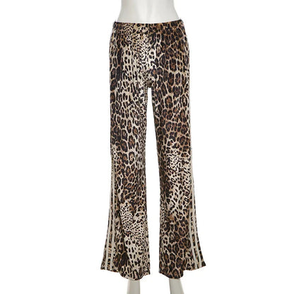 maoxiangshop  -  Striped Leopard Print Velvet Wide Leg Pants 2024 Fall Winter Women Elastic High Waist Loose Casual Trousers Streetwear Bottoms