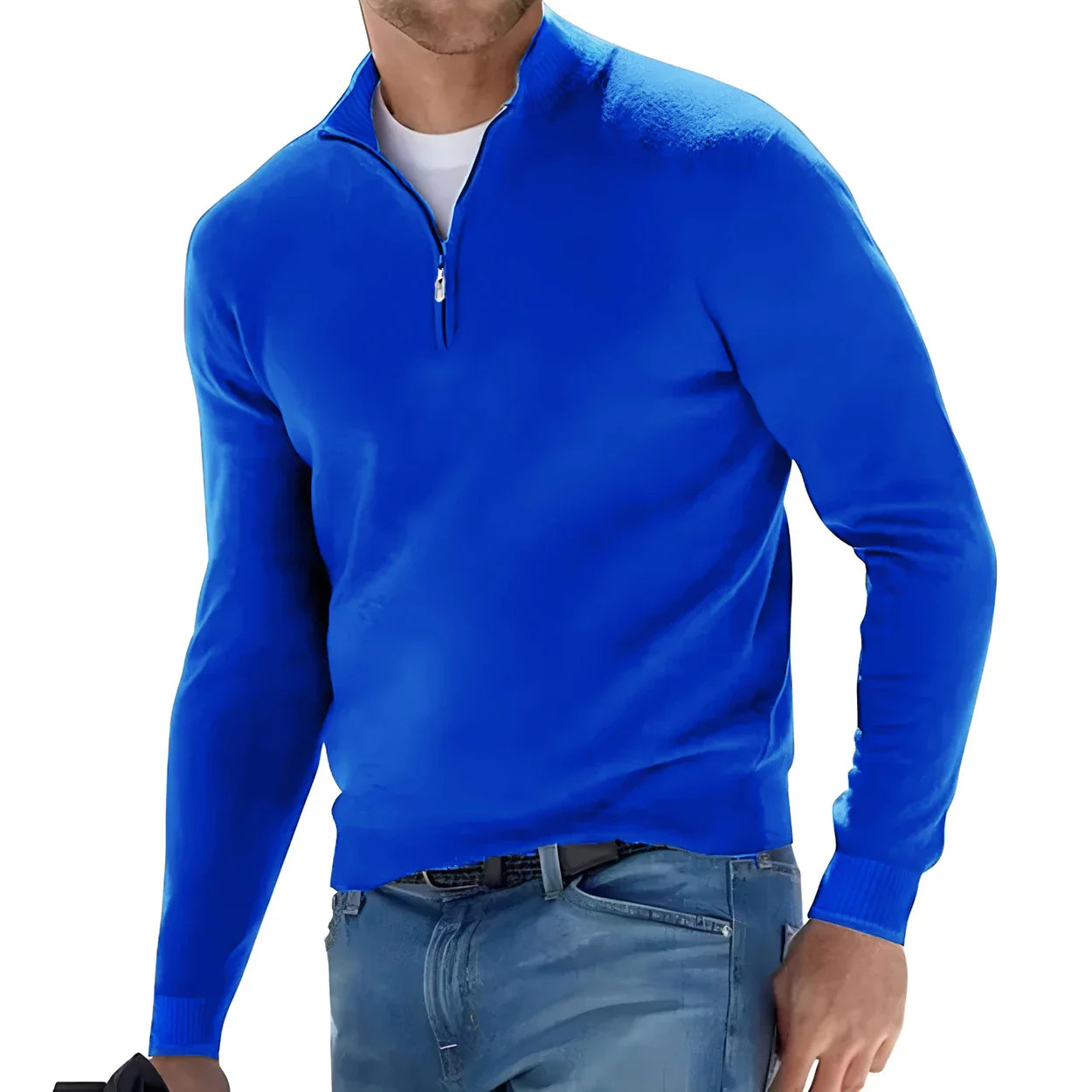 maoxiangshop New Men's Long Sleeve Pullover Solid Color Half Zipper Sweaters V-neck Knitted Sweater Men Oversized Breathable Streetwear
