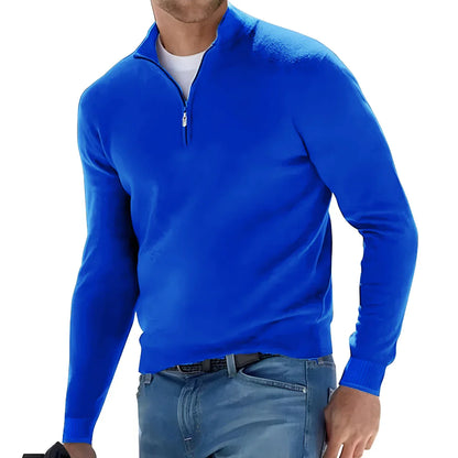 maoxiangshop New Men's Long Sleeve Pullover Solid Color Half Zipper Sweaters V-neck Knitted Sweater Men Oversized Breathable Streetwear