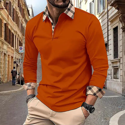 maoxiangshop 2024 Autumn Men's Polo Shirt Lapel Pocket T-shirt Men's Breathable Business Casual Long sleeved
