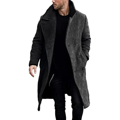 maoxiangshop WELL DRESSED MEN Casual Lapel Men's Jackets Solid Color Trench Coat Windbreaker Add-long Double Breasted Men‘s Clothing For Winter Jacket Man