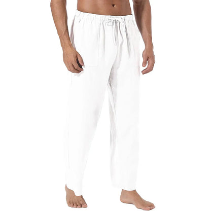 maoxiangshop New Men's Casual Linen Pants Solid Color Breathable Yoga Cotton Trousers Male Casual Elastic Waist Drawstring Fitness Pants