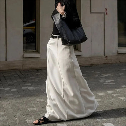 maoxiangshop -  White Long Straight Maxi Skirt for Women Summer Autumn Elegant   High Waist Office Lady Simple Skirt with Pocket Streetwear