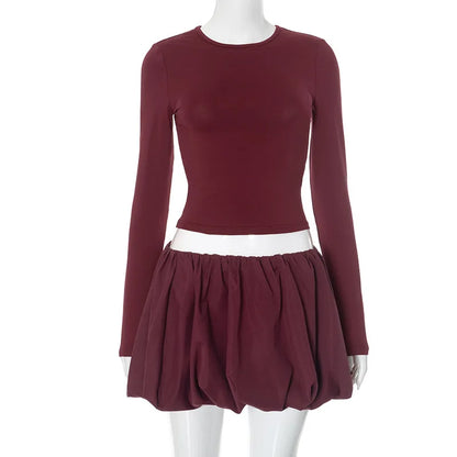 maoxiangshop  -  Woman Skirt Two Pieces Set Tight Backless Twist Crop Top High Waist Bud Skirt Elegant Suit Solid Lady Autumn Fashion New