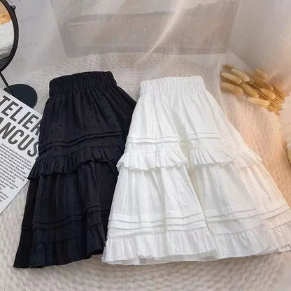 maoxiangshop Ruffle Pleated Mini Skirts Women Lolita Casual White Short Skirt Cutecore Korean Style Sweet Girl Black Layered Skirt