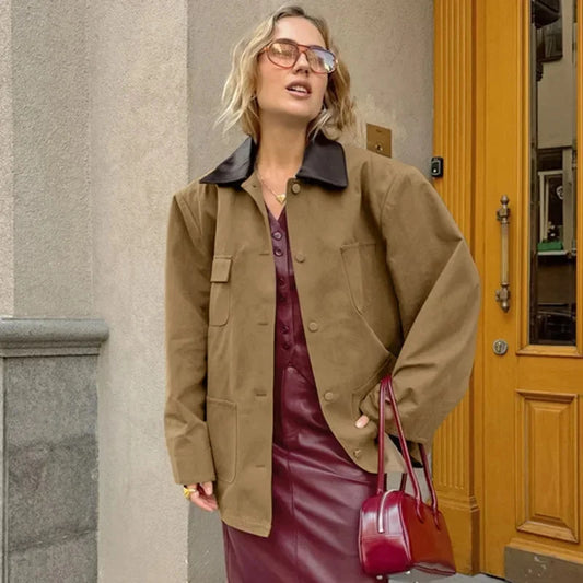 maoxiangshop  -  2024 Women Autumn Winter Cotton Short Trench Jacket And Coat Casual Outerwear Splicing Collar Jacket Casual Jacket