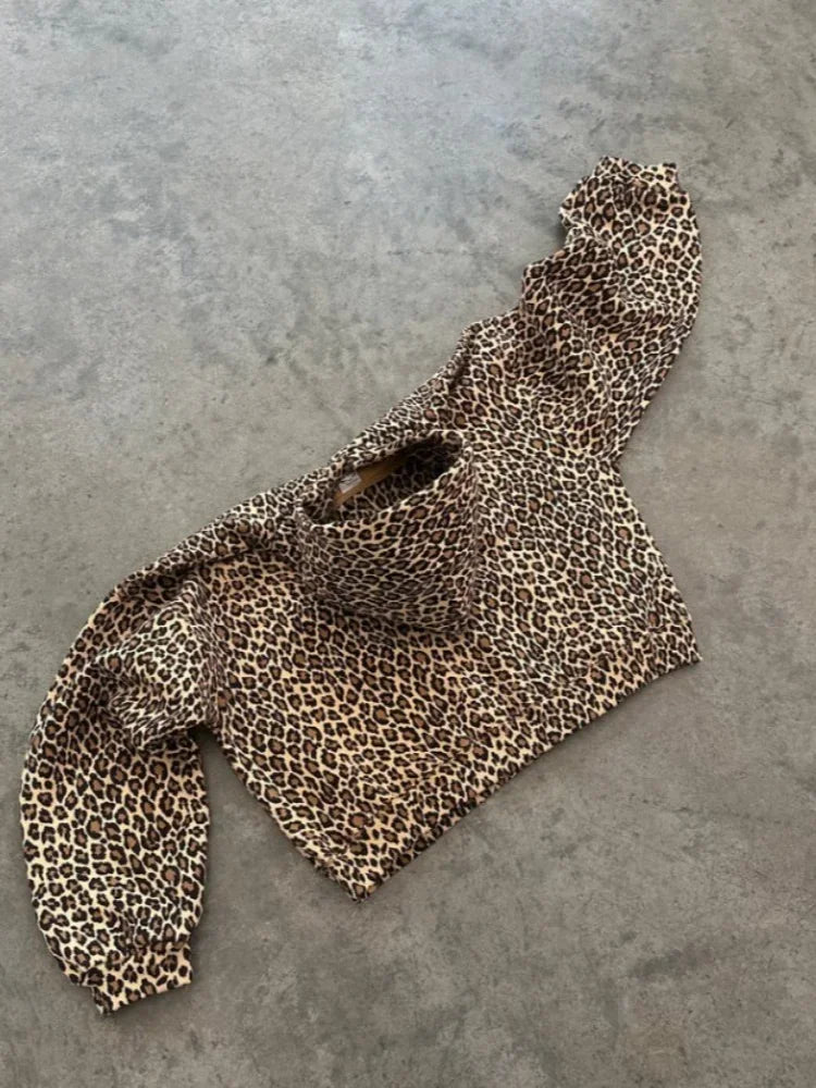 maoxiangshop Y2k Leopard Print Vintage Hoodies Women American Retro Fashion Streetwear Hiphop Oversized Hooded Sweatshirt Autumn
