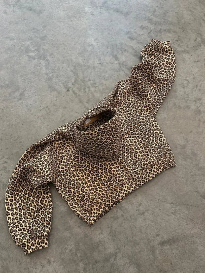 maoxiangshop Y2k Leopard Print Vintage Hoodies Women American Retro Fashion Streetwear Hiphop Oversized Hooded Sweatshirt Autumn