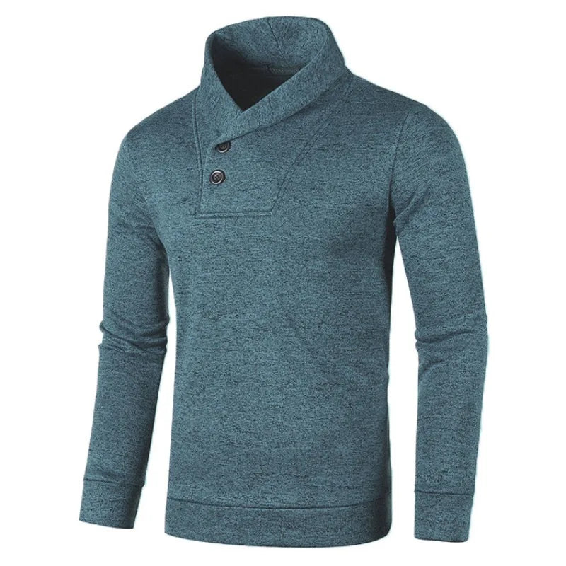 maoxiangshop Sweatwear Half Turtleneck Mens Sweaters Button Neck Solid Color Warm Slim Thick Sweatshirts Winter Pullover Men