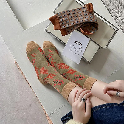 maoxiangshop Fashion Harajuku Retro Crew Socks Women Korean Style Vintage Streetwear Women Socks College Style School Girls Cotton Long Socks