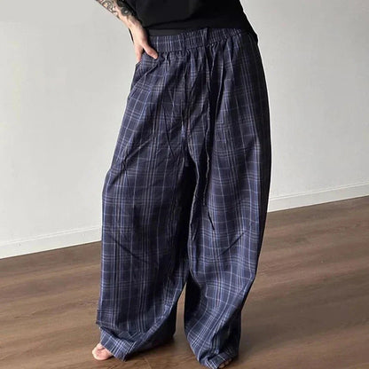 maoxiangshop Men Plaid Pants Elastic Waist Loose Joggers Casual Straight Trousers Men Streetwear 2024 Fashion Male Long Pants S-5XL