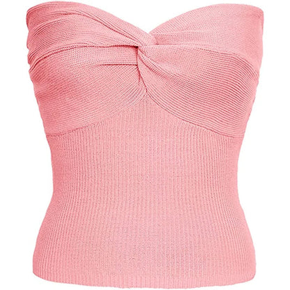 maoxiangshop -  Twist Tube Tops For Women Sexy Strapless Corset Top Tee Off-Shoulder Cute Y2k Cropped Tops Knit Bustier Summer Streetwear