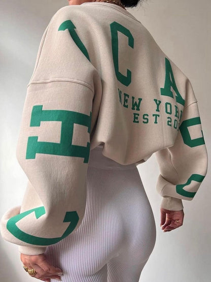 Combhasaki Women Y2K Grunge Loose Pullover Sweatshirts Letter Print Casual Thickened Long Sleeve Tops Autumn Hoodie Streetwear