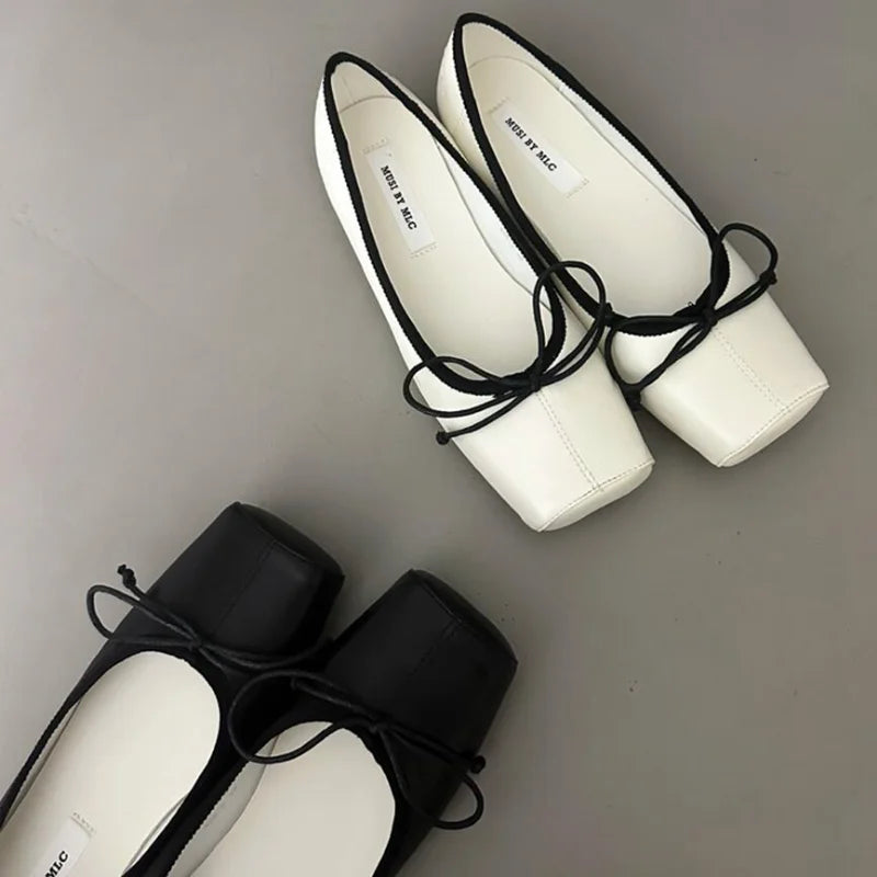 maoxiangshop  -  NEW Spring/Autumn Number 8 Flats Women Slip on Shoes Fashion Mary Jane Shoes Square Toe Women's Shoes Bow Silk Ballet Flats