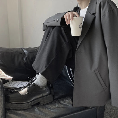 maoxiangshop Blazers Men Casual Solid Color Loose Long Sleeve Suit Jacket Streetwear for Male Daily Outerwear Autumn Suit's Tops Chic