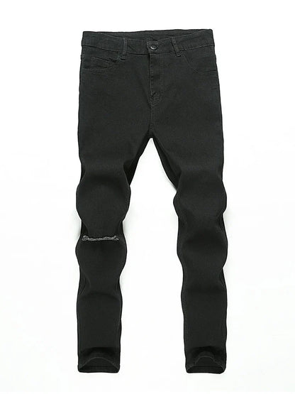 maoxiangshop Distressed Knee Holes Elastic Skinny Jeans Men Ripped Biker Denim Pants Solid Washed Streetwear Black Pantalones Hombre Joggers