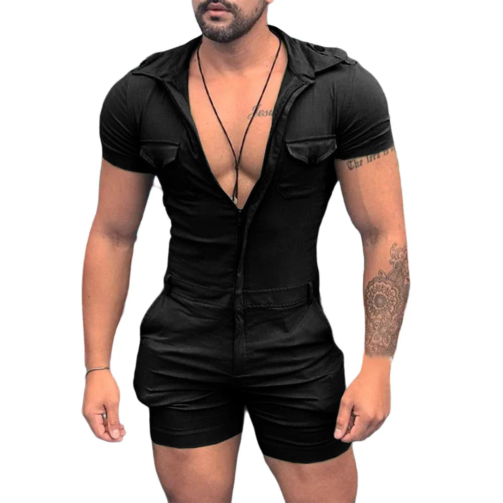 maoxiangshop Fashion Jumpsuits for Men 2024 Summer Clothing Solid Color Short Sleeve Overalls Casual Street Wear Work Male Cargo Y2K Clothes