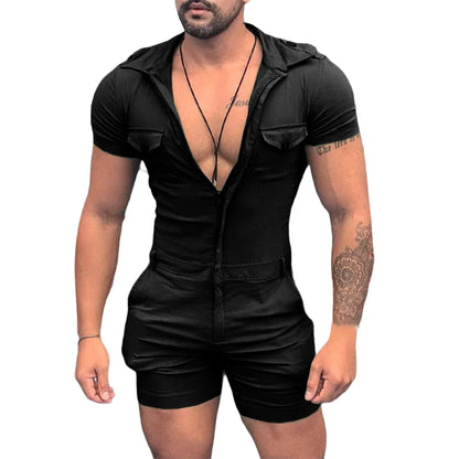 maoxiangshop Fashion Jumpsuits for Men 2024 Summer Clothing Solid Color Short Sleeve Overalls Casual Street Wear Work Male Cargo Y2K Clothes