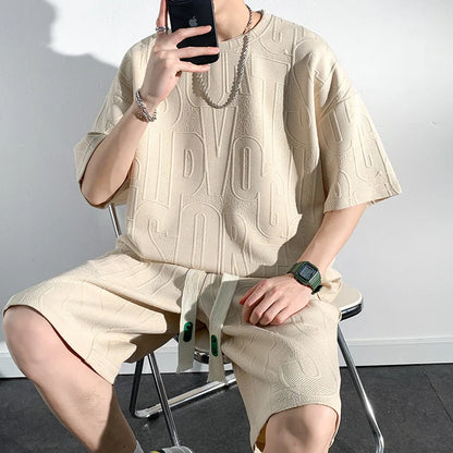 maoxiangshop Men Sets Summer O-neck T-shirts Baggy Harajuku Shorts All-match Breathable Ulzzang High Street Teens Male Stylish Handsome Cool