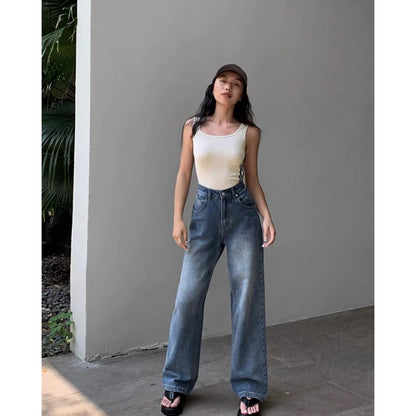 maoxiangshop Blue Women Jeans High Waist Fashion American Vintage Streetwear Y2K NEW Wide Leg Jean Female Denim Trouser Baggy Denim Pants