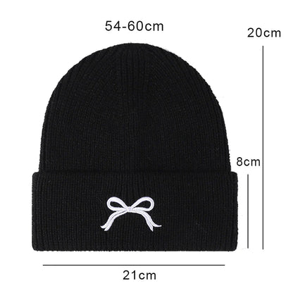 maoxiangshop  -  Winter Knitted Hat for Women Girls Bow Embroidery Woolen Beanies Korean Y2K Bowknot Hip Hop Caps Thick Elastic Ear Warmer Bonnet