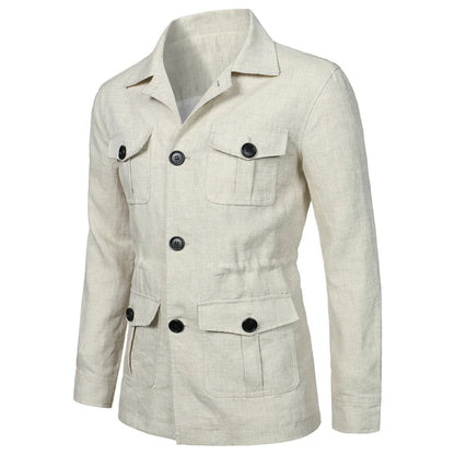 maoxiangshop New Spring Linen Jacket Men Multiple Pockets Cargo Jacket Male Fashion Casual Button Coat Plus Size 5XL