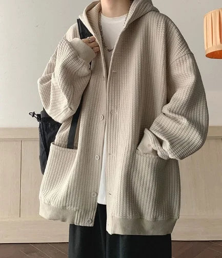 maoxiangshop High Quality Men's Waffle Sweatshirt Korea Version Hooded Couple Coat Ins Hop Thickened Harajuku Men Women Jacket Oversize M-3XL