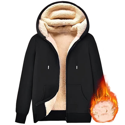 maoxiangshop Trendy Sweatshirt Coat Front Pockets Warm Zipper Lamb Wool Jacket  Men and Woman Winter Pure Color Plush Lined Cardigan Hoodie