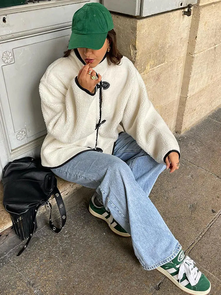 maoxiangshop -  Stand Collar Long Sleeve Quilted Jacket Women Loose Single Breasted Pockets Coat Autumn Winter Fashion Female Streetwear