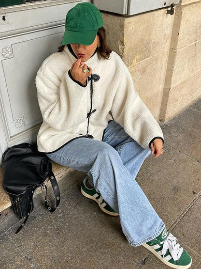 maoxiangshop -  Stand Collar Long Sleeve Quilted Jacket Women Loose Single Breasted Pockets Coat Autumn Winter Fashion Female Streetwear