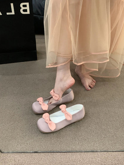 maoxiangshop  -  2024 NEW Korean style Lolita Mary Jane Shoes Women's Shoes Square Toe Women's Shoes Two Bow Ballet Flats Spring/Autumn Flats