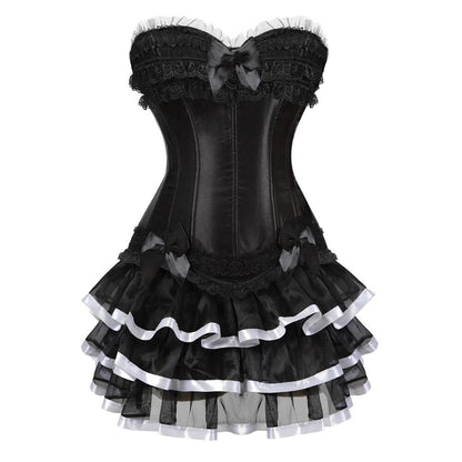 maoxiangshop Women Plus Size Satin Lace Up Burlesque Corset Tutu Skirt Dress Halloween Costume