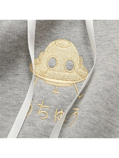 Winter Women Cartoon Embroidery Fleece Hoodies Sweatshirts Casual Flare Sleeve Tracksuits Female Hooded Pullover Warm Top